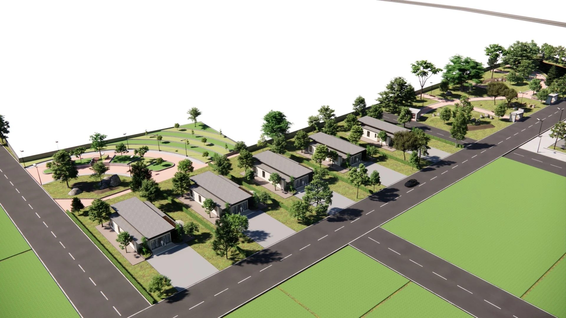 The Estates — Landscaped promenade with tree-lined walkways
